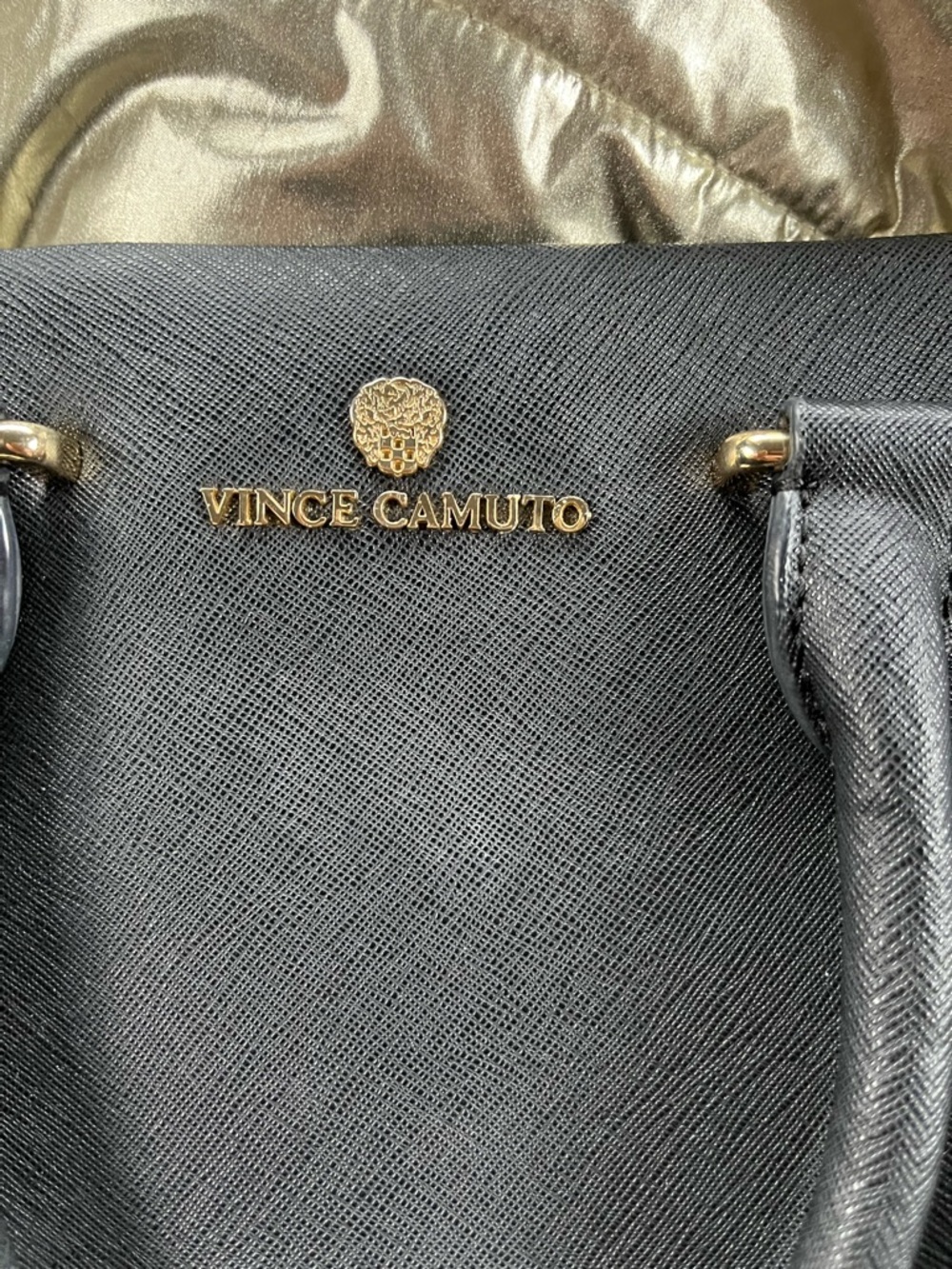 Vince Camuto Black Saffiano Satchel with Gold Hardware